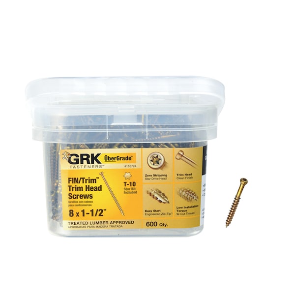 Deck Screw, #8 x 1-1/2 in, Trim Head, 600 PK